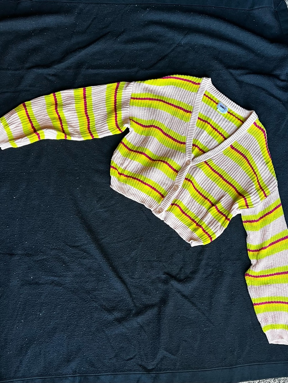 Obey Cropped Striped Cardigan